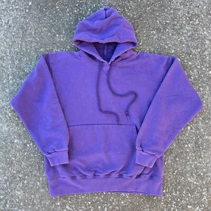 Vtg 1970s Double Face Hoodie Single V Sweat Purple Kangaroo Pocket Ribbed Cotton - Picture 1 of 13