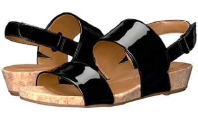 Sandalias Easy Spirit Noal con cordones tacón de cuña charol negro talla 6 AMPLIO Nuevas      Foto 1 de 4