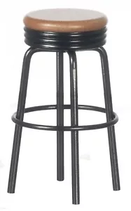 Dollhouse Miniature - 1950's Metal Stool Style Furniture - Oak Top - Picture 1 of 1