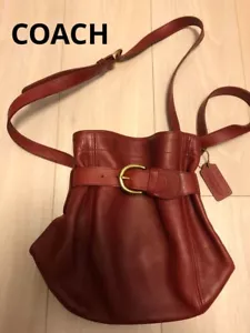 Old COACH 4156 shoulder bag Belted Pouch Drawstring type all leather Red Used VG - Picture 1 of 10