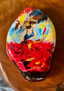 Large Hand Painted Rock Collectible "Dancing Lady" Garden Art Outdoor Decor - Picture 1 of 7