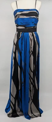 Maxi Vestido de Fiesta Formal Max & Cleo Azul Negro Gris Onda Talla 4 Precio de venta sugerido por el fabricante $248 Nuevo con Etiquetas Foto 1 de 4