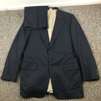 Paul Stuart Suit Flannel Wool Chalk Striped Navy Blue 44XL 38x34 - Image 1 of 4
