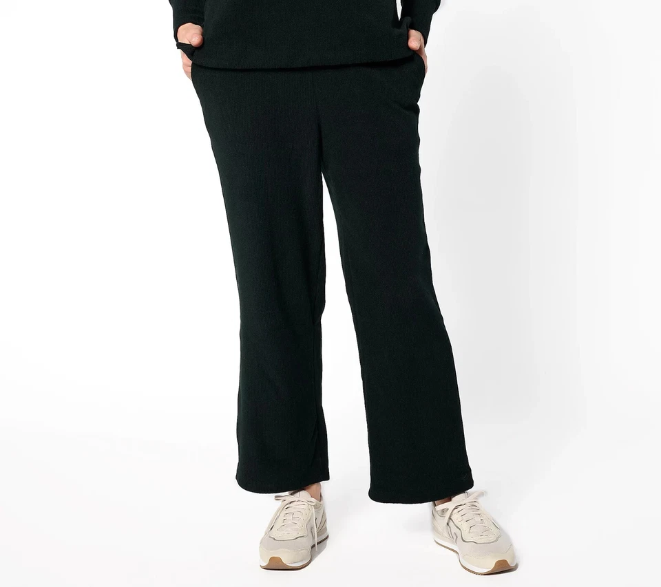 Pantalón de salón Cuddl Duds acanalado polar pierna ancha negro 2X A544622 Foto 1 de 1