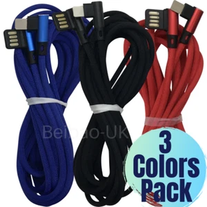 3 Pack Braided 90 Degree USB Fast Charging Cable 6Ft For Apple iPhone XR Charger - Picture 1 of 9