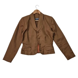 Monsoon Linen Blazer Womens UK 10 Brown Made In England Vintage 100% Linen - Picture 1 of 16