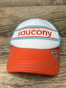 Saucony Trucker Cap Snapback Boco Gear Mesh Foam White Burnt Orange Blue - Picture 1 of 6