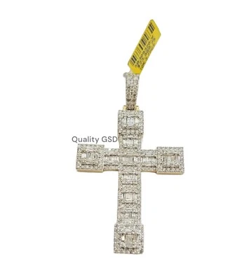 REAL Diamond cross charm pendant 10k yellow gold 3.75 CT Diamonds 10kt Men 2.5" - Imagem 1 de 4