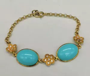bracciale turchese donna argento 925 placcato oro GIOIELLO ITALIANO quadrifoglio - Foto 1 di 8