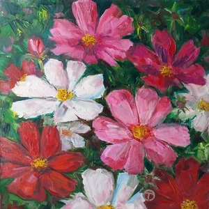 Mexikanische Aster Original Ölgemälde Stillleben Blumen 10x10 Zoll t - Bild 1 von 5
