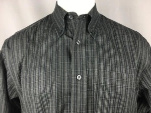 Eddie Bauer Black Windowpane Button-Down 100% Cotton Dress Shirt 16 x 34/35 Med - Picture 1 of 12