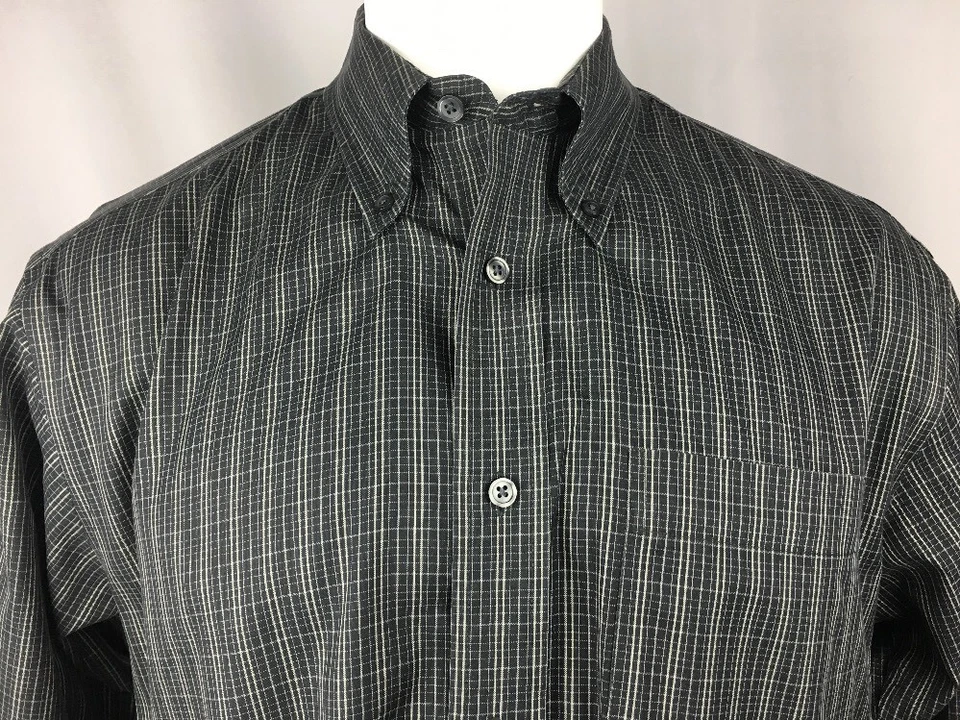 Camisa de vestir Eddie Bauer negra con botones 100 % algodón 16 x 34/35 mediana Foto 1 de 4