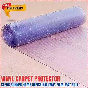 Vinyl Plastic Carpet Protector Clear Runner Home Office Hallway Film Mat Roll - Picture 1 of 11
