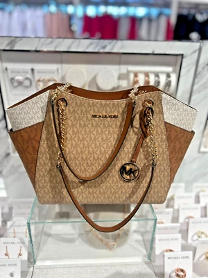 Bolso de Mano Michael Kors Jet Set Grande Mujer Logo Dije Cadena Hombro Camel Multi Foto 1 de 4