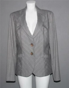 Classiques Grey Wool Blend Pin Stripes Shabby Roses Lining Blazer Wm's 14 WORN? - Picture 1 of 1