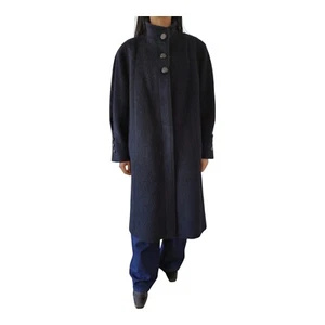 60er Vintage Damen Wollmantel Dunkelblau Merino-Alpaka Kentkragen Midi S/M - Bild 1 von 13