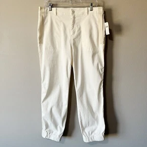 By Anthropologie The Richie Slim Jogger Pants Ivory Highrise Pockets Size 12 NEW - Picture 1 of 16