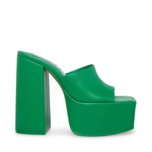 STEVE MADDEN - TRIXIE, Green REAL leather 5.75" block heel platform mules SZ 7 - Picture 1 of 5