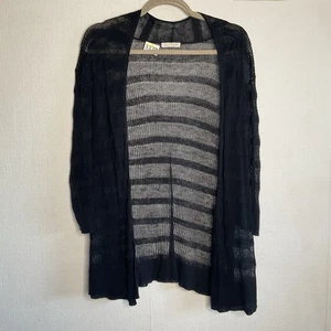 Cárdigan Eileen Fisher para mujer L grande frente abierto negro a rayas transparente cubierta - Imagen 1 de 6