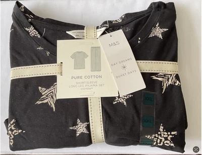 M&S LOUNGE WEAR(Black Star or Pink Heart) COTTON PYJAMA SET - Image 1 of 4