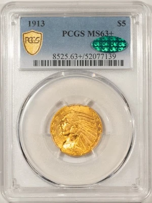 Medio águila de oro indio de $5 de 1913 - graduación profesional MS-63+ ¡aprobado por CAC! BONITO QUE LA MAYORÍA 64s Foto 1 de 3