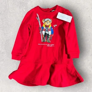 Polo Ralph Lauren Toddler Girls Polo Bear Ski Fleece Dress Red Size 24 M NWT - Picture 1 of 11