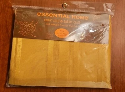 NOS vintage Kmart Essential Home Gold Satin Stripe Tablecloth Oval 52" X 70"  - Image 1 of 4