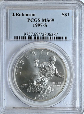 1997-S Jackie Robinson Commemorative Dollar MS69 PCGS Silver Coin 9757 - Image 1 of 2