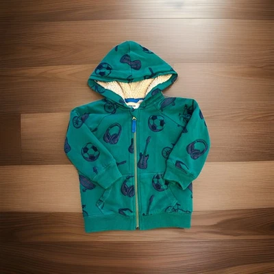 Mini Boden Niños Verde Sherpa Forrado Sudadera con Capucha 2-3 Y, Guitarras, Pelotas de Fútbol y Auriculares Foto 1 de 4