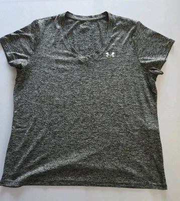 Camiseta Under Armour HeatGear para mujer XL gris holgada cuello en V-usada en excelente estado Foto 1 de 4