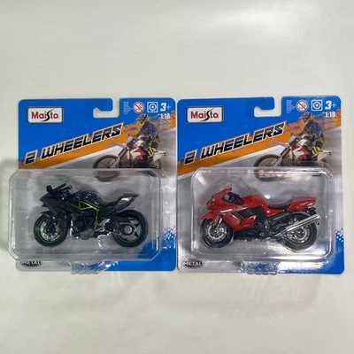 Lote de motocicletas diecast Maisto Kawasaki Ninja H2R negro y Ninja ZX-14 rojo 1:18 Foto 1 de 4