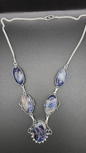 Große Sodilith Halskette in Sterlingsilber verstellbar Schmuck Handarbeit 22" lang - Bild 1 von 4