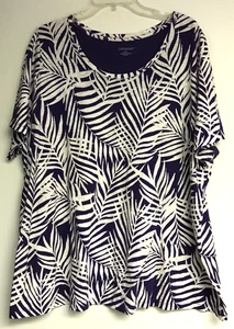 Catherines 1X 18W 20W Purple Palm Leaves Round Neck Short Sleeve Tee 100% Cotton - Picture 1 of 10