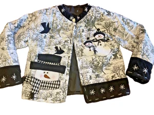 Cárdigan polar acolchado Y2K/ muñeco de nieve casa de campo de Navidad XL (pecho 48" longitud 24") - Imagen 1 de 5