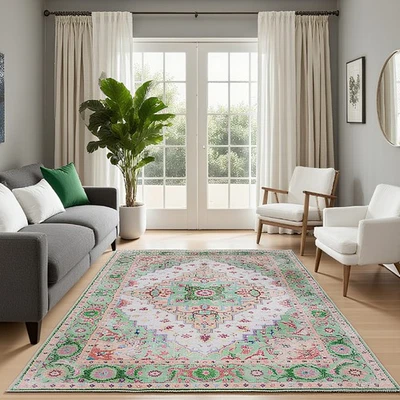 Alfombras boho para sala de estar lavables antideslizantes alfombras vintage para dormitorio comedor Foto 1 de 4