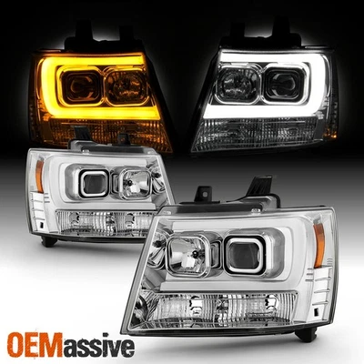 For 07-13 Avalanche 07-14 Tahoe Suburban C-Tube Projector Chrome Headlights Pair - Image 1 of 4