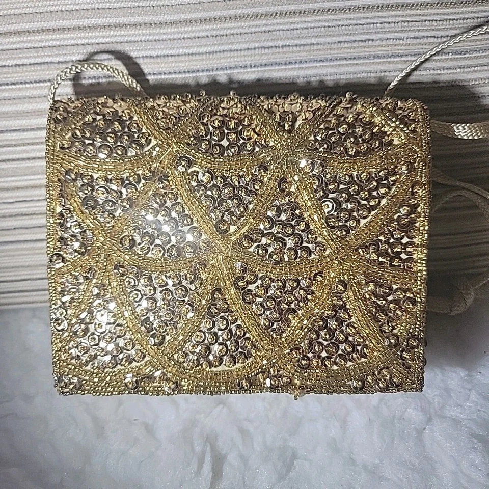 Bolsa de noite vintage dourada com alça de corda bolsa clutch  - Imagem 1 de 4