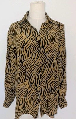 Mujer P.I.A.N.O. Estampado de animales/tigre vintage 100 % seda cuello largo... Foto 1 de 4