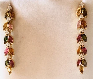 3.80 CTS MULTI COLOURED TOURMALINE EARRINGS. 18K gold vermeil over 925 silver - Picture 1 of 4