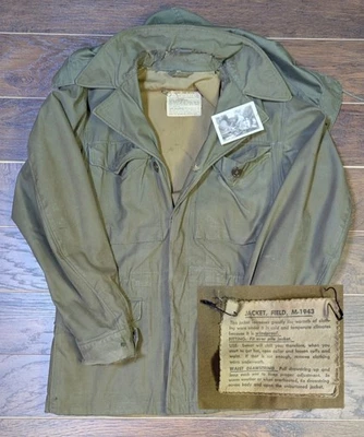Vintage 1940s M-1943 M43 Field Jacket Coat Size 34R US Army Military Combat Worn - Image 1 of 4