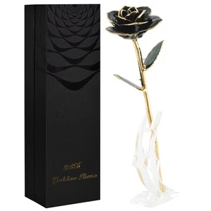Mother Day Mom Gifts Forever Black Gold Dipped Rose 24k Gold Plated Eternal - Picture 1 of 8