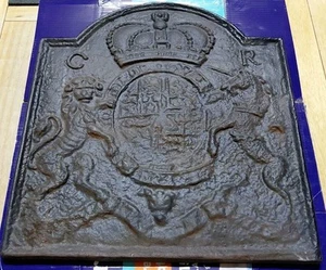 Cast Iron Fireback Coat of Arms Crest-Thomas Elsley Rare Antique C. Williamsburg - Picture 1 of 16