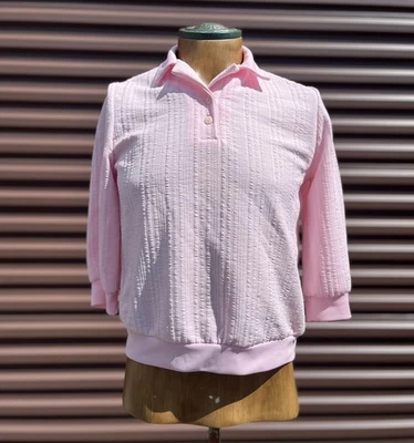 Camisa Vintage Blair Rosa Años 80 Tejida Pull Over Crincle Hecha en EE. UU. Androginia Talla S Foto 1 de 4