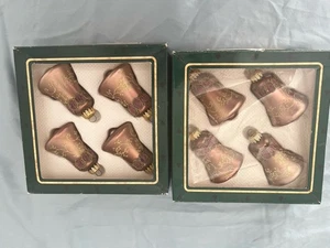 Juego de 8 adornos de vidrio decorados a mano con adornos dorados malva campana Navidad de Krebs - Imagen 1 de 12