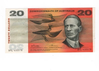 1972 $20.00 NOTE  - PHILLIPS/WHEELER COMMONWEALTH OF AUSTRALIA BANKNOTE (EF) - image 1 of 2