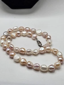 Fancy Pastel  Baroque Freshwater Pearl Necklace With Sterling Clasp - Picture 1 of 15