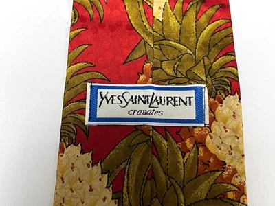 YVES SAINT LAURENT YSL Silk Tie Red And Green Floral Pattern - Image 1 of 3