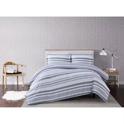 Twin XL 2pc Curtis Stripe Comforter Set White/Gray - Truly Soft