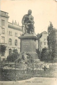 Cartolina - Lubecca Monumento alla Geibel veduta 1908 - Schleswig-Holstein - Foto 1 di 2