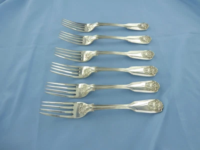 ANTIQUE SET OF 6 STERLING SILVER FIDDLE THREAD & SHELL DINNER FORKS, LONDON 1867 - Image 1 of 4